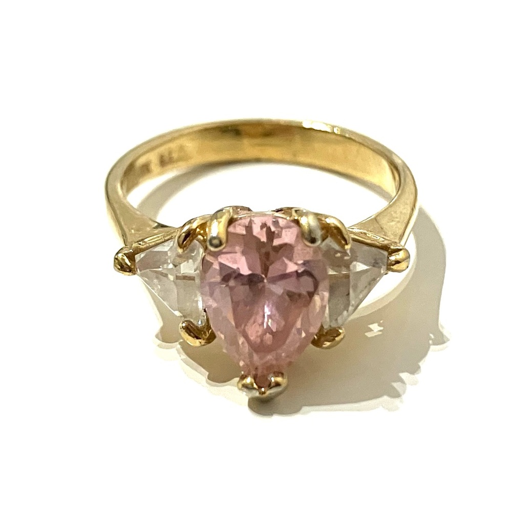 Gold Plated Pink Pear CZ 18K GE Ring